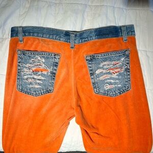 Velour sweatpants with denim trim